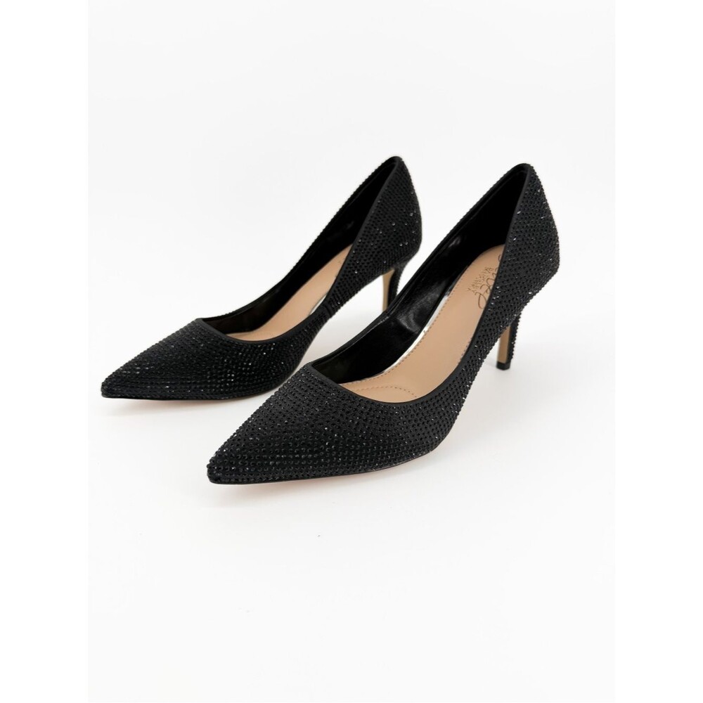 Jewel Badgley Mischka Tyanna Crystal Pointed Toe Stiletto Pumps Black 5 NEW